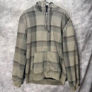 Y2K O'Neill Sherpa Lined Full Zip Hoodie Sweatshirt Mens Size L Gray Black Plaid